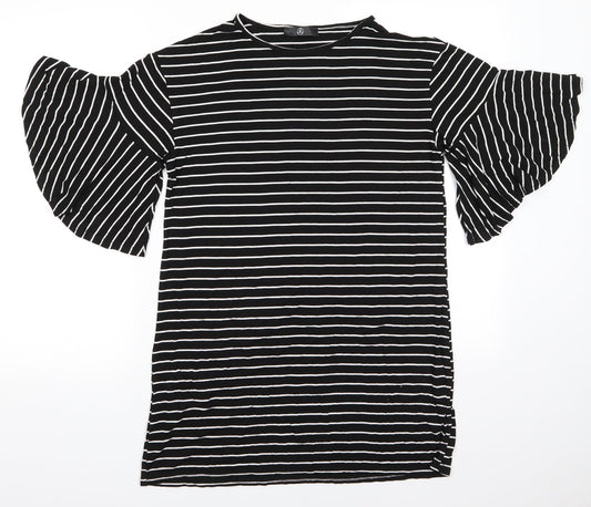 Missguided Womens Black Striped Viscose T-Shirt Dress  Size 8  Round Neck  - Wide sleeves
