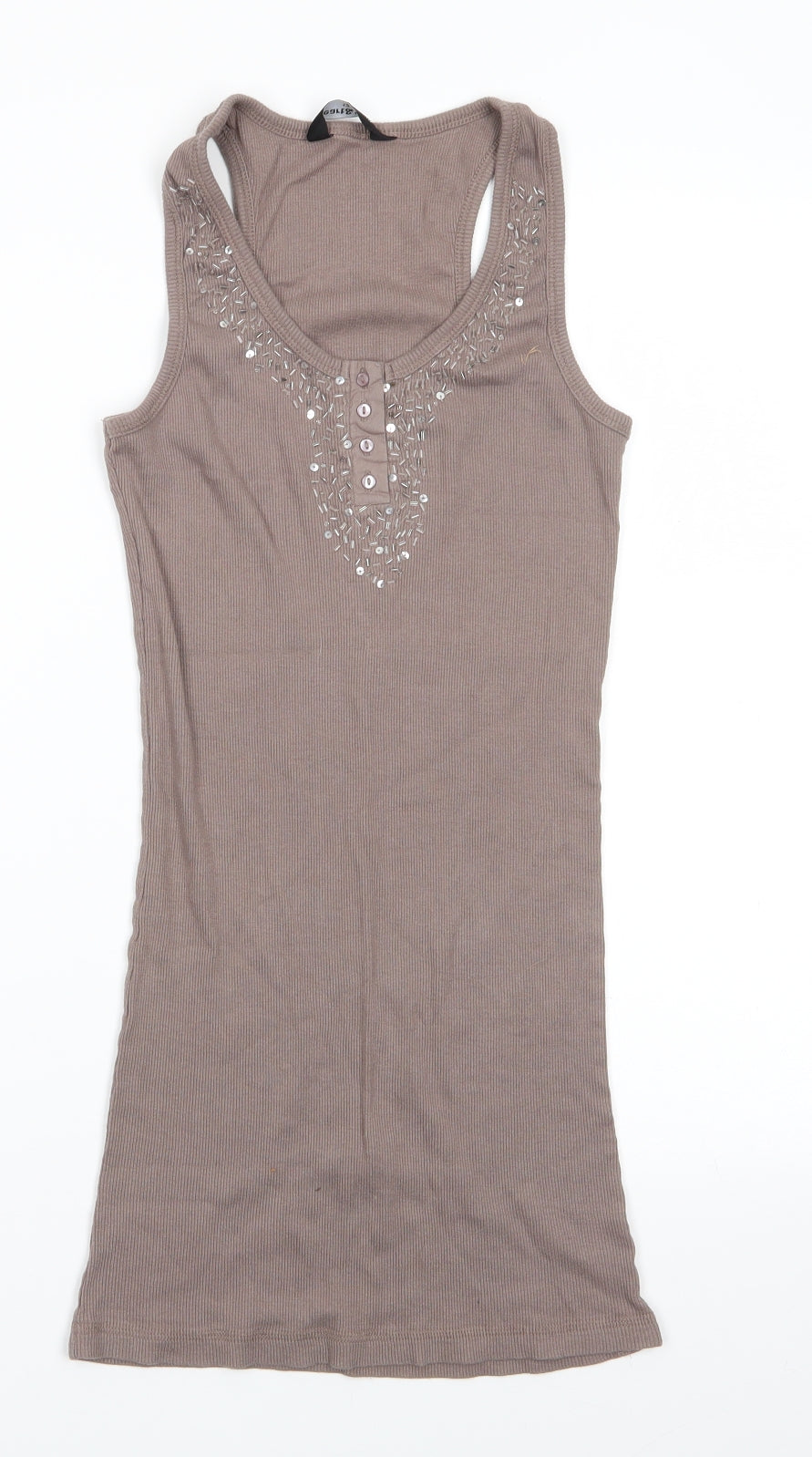 Heart &  Soul Womens Brown  Cotton T-Shirt Dress  Size 12  V-Neck  - Taupe colour