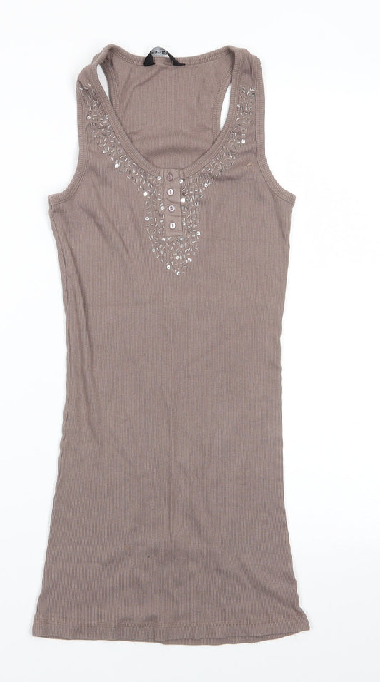Heart &  Soul Womens Brown  Cotton T-Shirt Dress  Size 12  V-Neck  - Taupe colour