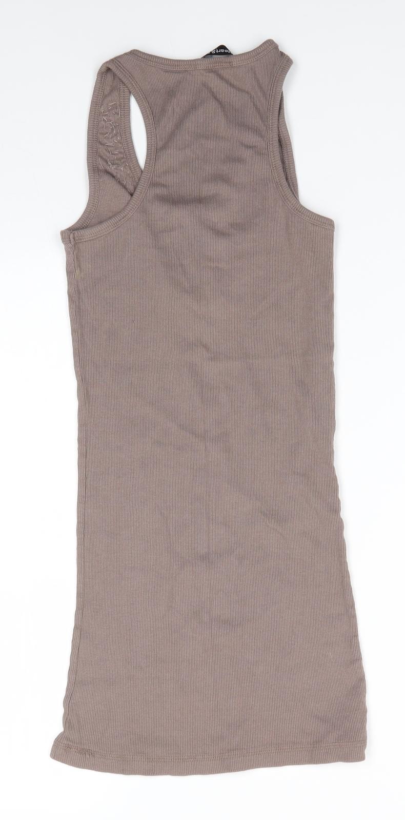 Heart &  Soul Womens Brown  Cotton T-Shirt Dress  Size 12  V-Neck  - Taupe colour