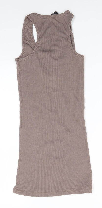 Heart &  Soul Womens Brown  Cotton T-Shirt Dress  Size 12  V-Neck  - Taupe colour