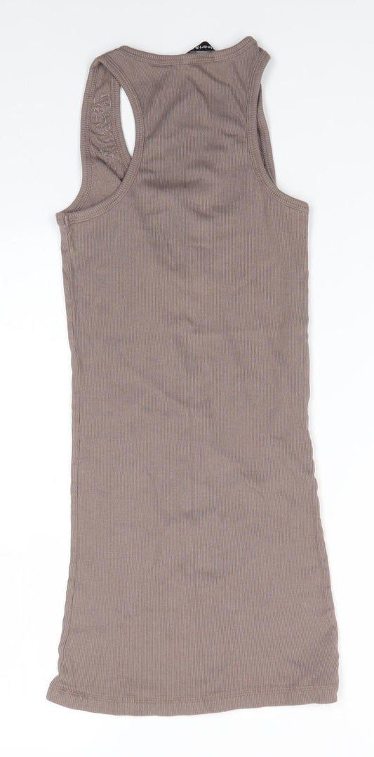 Heart &  Soul Womens Brown  Cotton T-Shirt Dress  Size 12  V-Neck  - Taupe colour