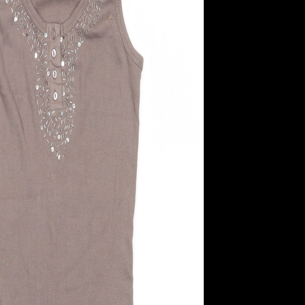 Heart &  Soul Womens Brown  Cotton T-Shirt Dress  Size 12  V-Neck  - Taupe colour