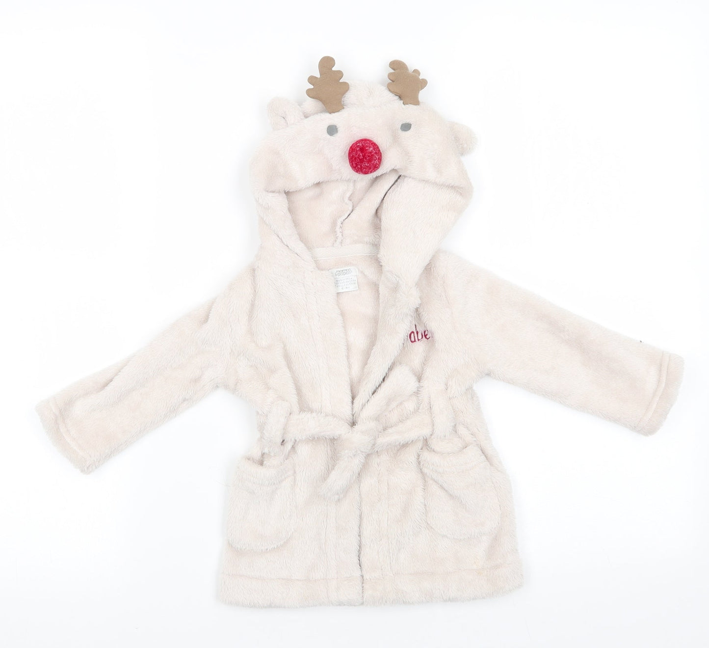 mamas & papas Girls Beige Animal Print Polyester  Gown Size 6-9 Months   - Reindeer Hood