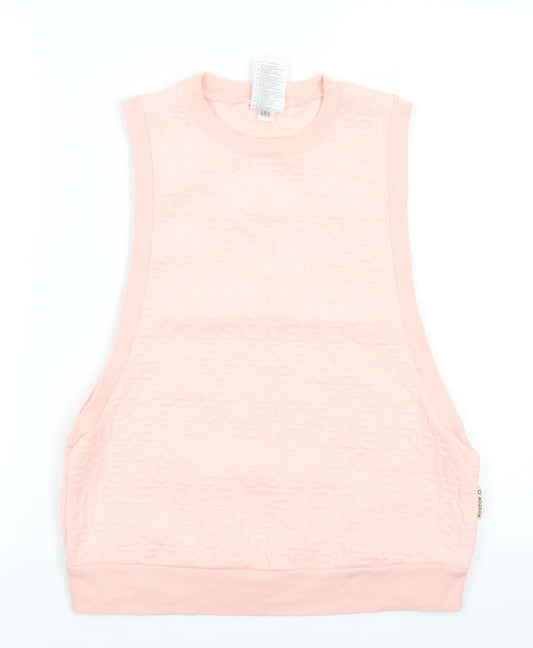 Reebok Womens Pink  Polyester Pullover Sweatshirt Size S   - Peach in colour Pattern of letters