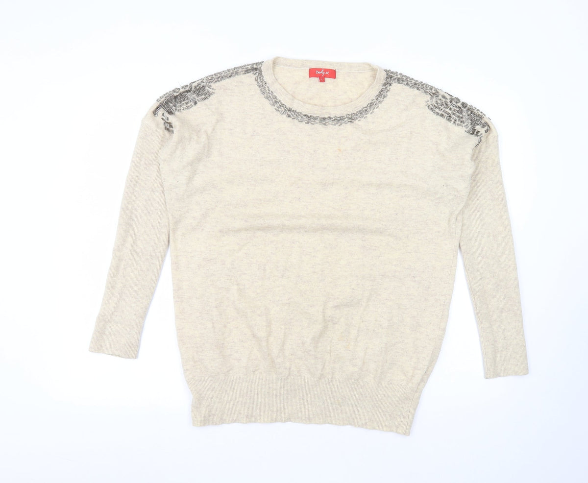 Additional front view of Derby women’s beige round neck nylon jumper, size L
