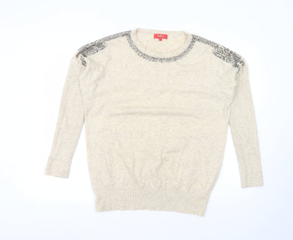 Additional front view of Derby women’s beige round neck nylon jumper, size L