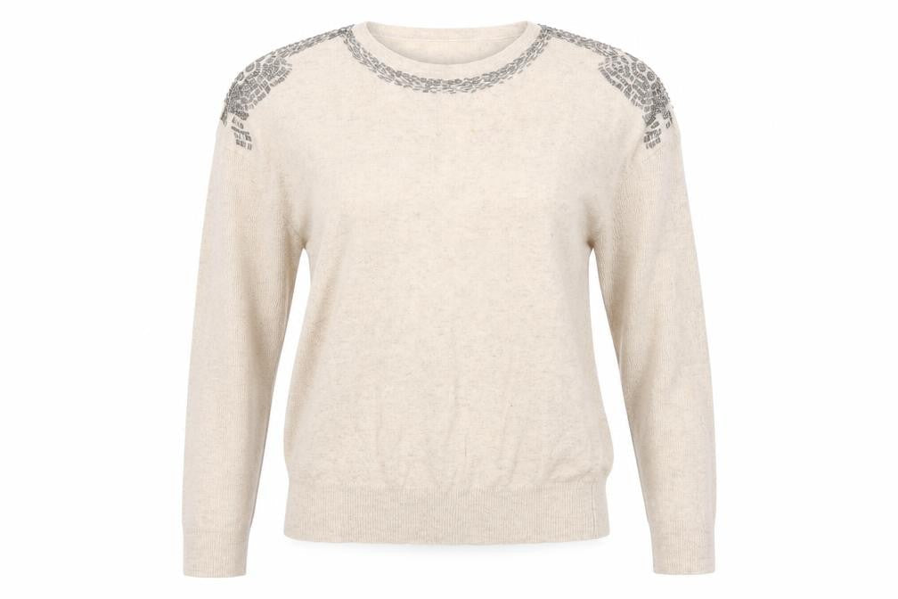 Front view of Derby women’s beige round neck nylon jumper, size L