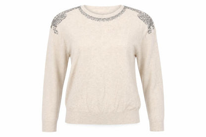 Front view of Derby women’s beige round neck nylon jumper, size L