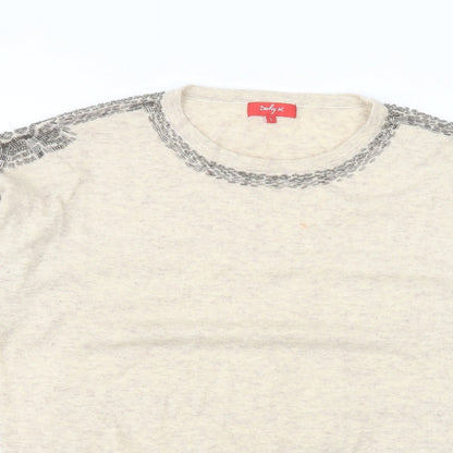 Close-up detail of Derby women’s beige round neck nylon jumper, size L