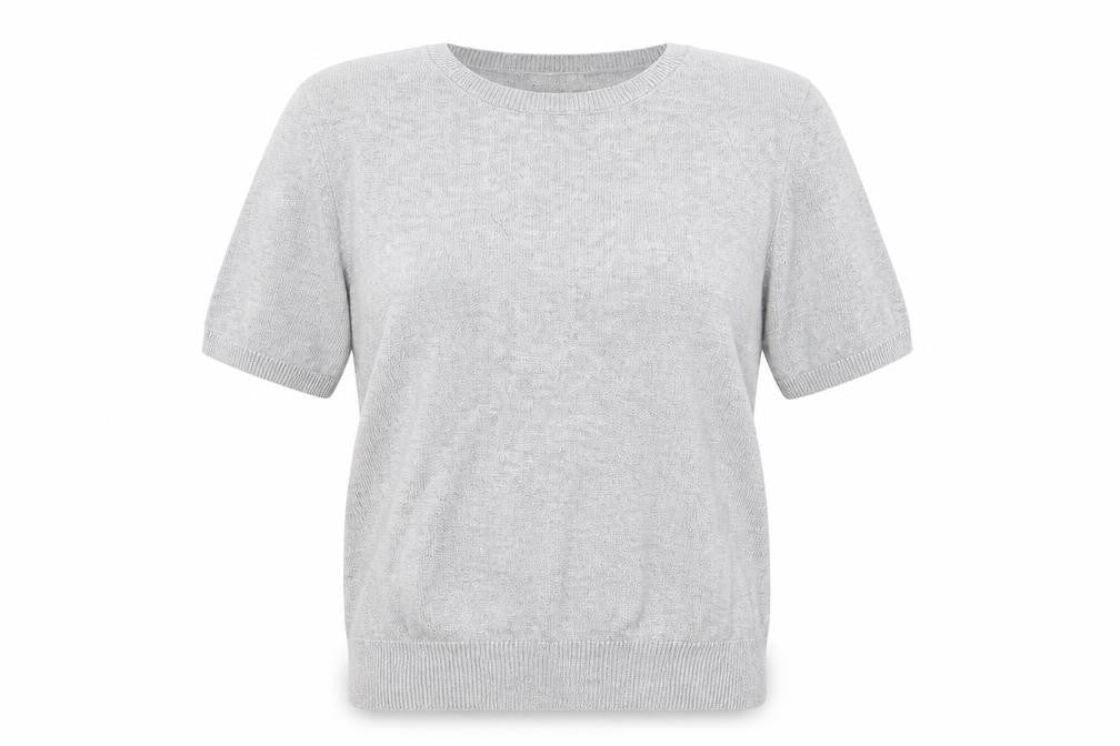 Front view of H&M girls’ grey viscose basic t-shirt, size XS, round neck