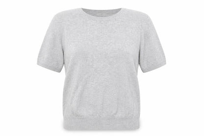 Front view of H&M girls’ grey viscose basic t-shirt, size XS, round neck