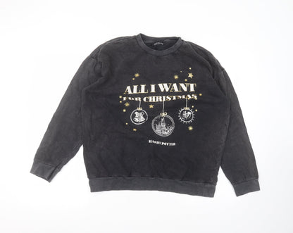 George Womens Black Round Neck  Cotton Pullover Jumper Size M