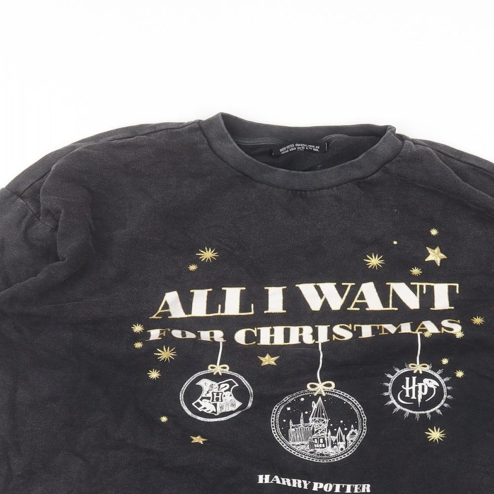 George Womens Black Round Neck  Cotton Pullover Jumper Size M