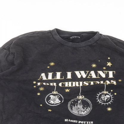 George Womens Black Round Neck  Cotton Pullover Jumper Size M