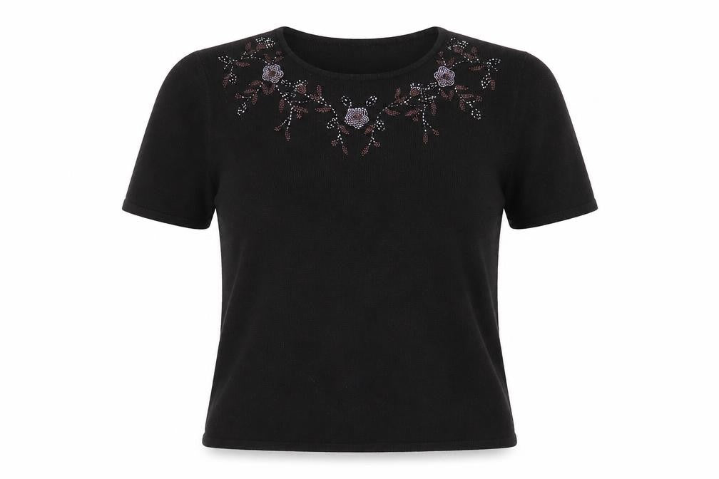 Womens UK Size 12 isabelle Black Basic T-Shirt