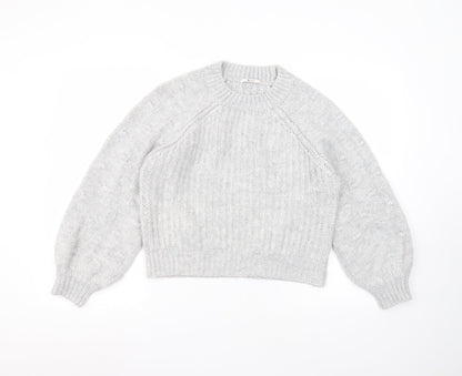 TU Womens Grey Round Neck  Acrylic Pullover Jumper Size 12