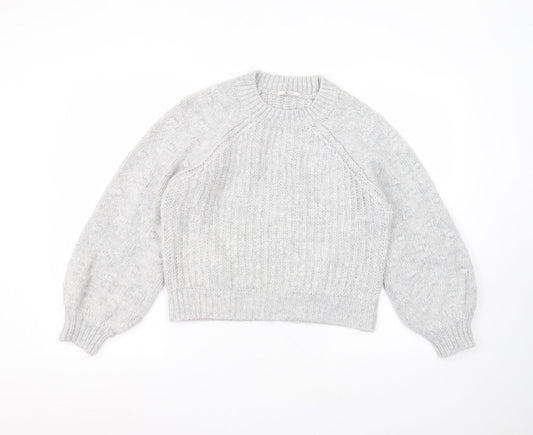 TU Womens Grey Round Neck  Acrylic Pullover Jumper Size 12