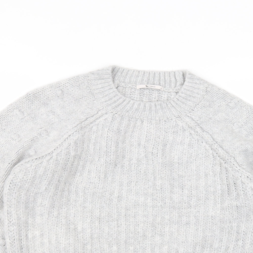 TU Womens Grey Round Neck  Acrylic Pullover Jumper Size 12