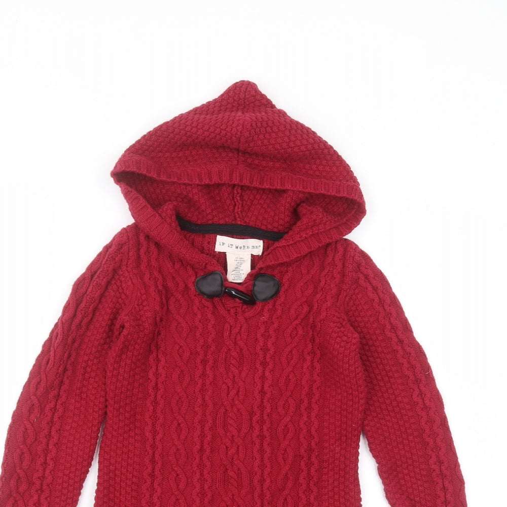 if it were me Girls Red  Cotton Pullover Hoodie Size 6 Years