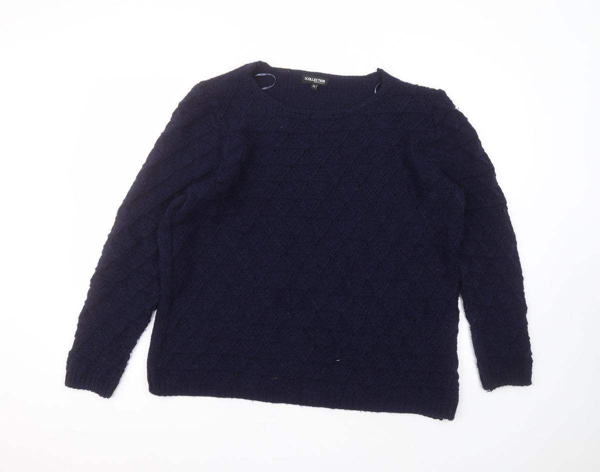 Additional front view of Debenhams women’s blue round neck acrylic jumper, size UK 20