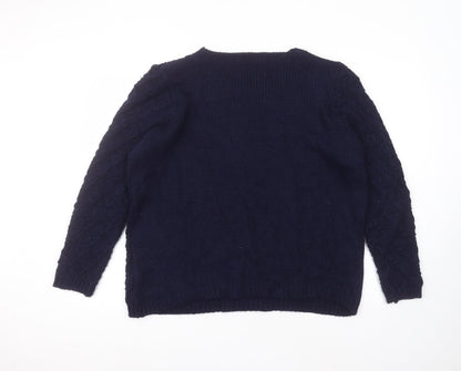 Back view of Debenhams women’s blue round neck acrylic jumper, size UK 20
