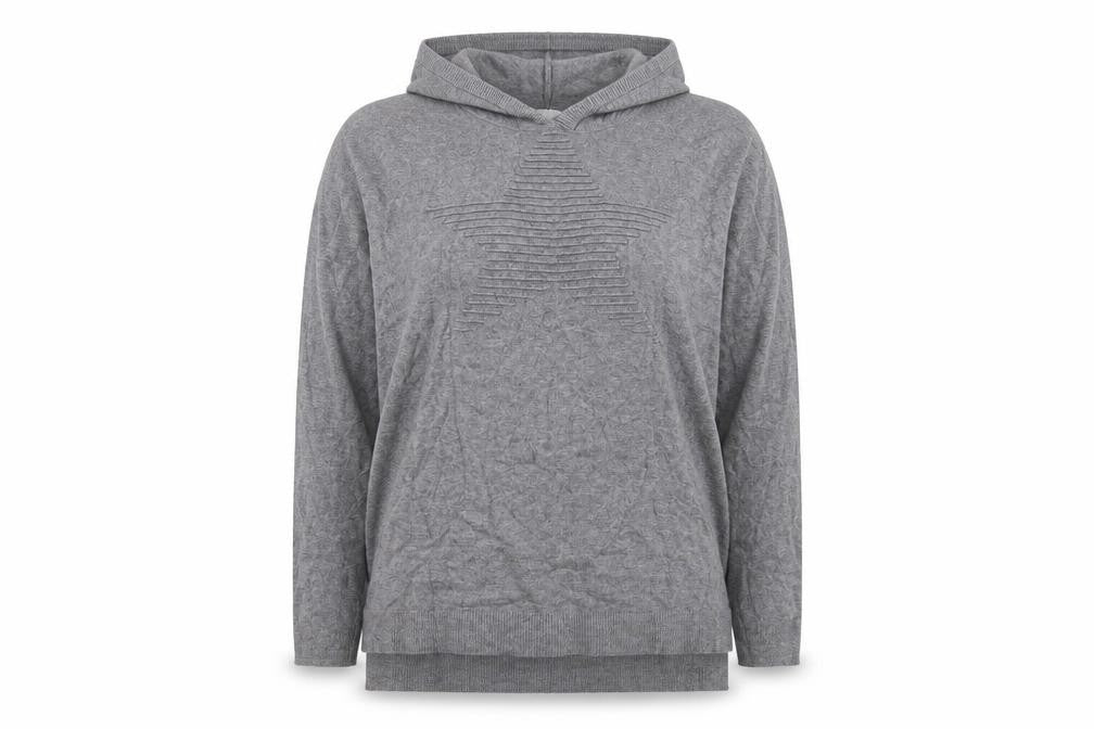 Front view of Amara Reya women’s grey viscose pullover hoodie, size M