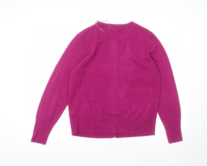 Ann McCarthey Womens Pink Round Neck  Acrylic Cardigan Jumper Size L