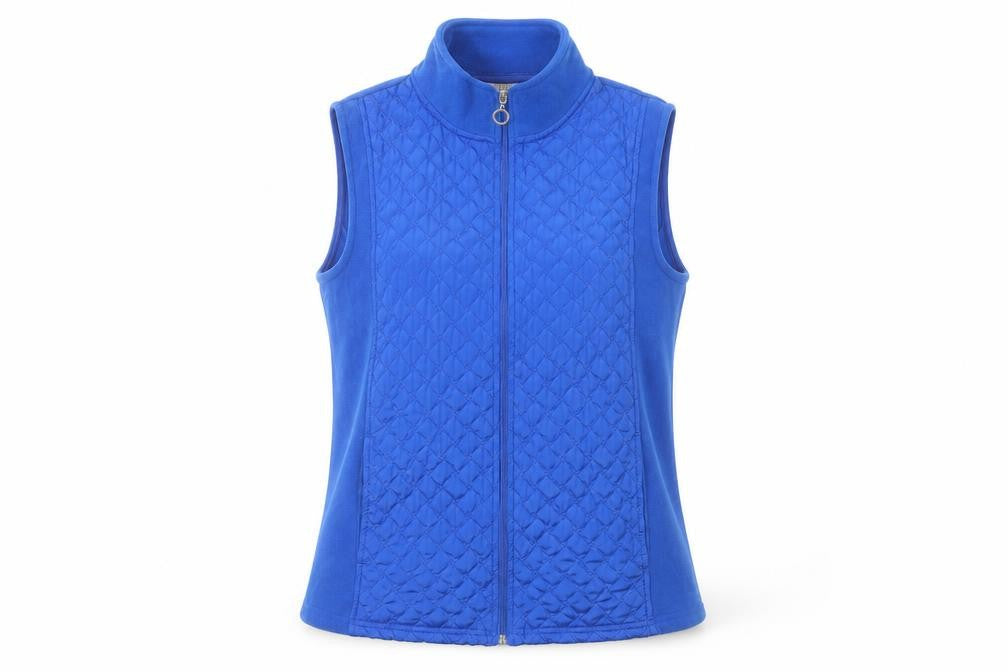 Front view of Roseanna women’s blue round neck polyester full zip jumper, size L