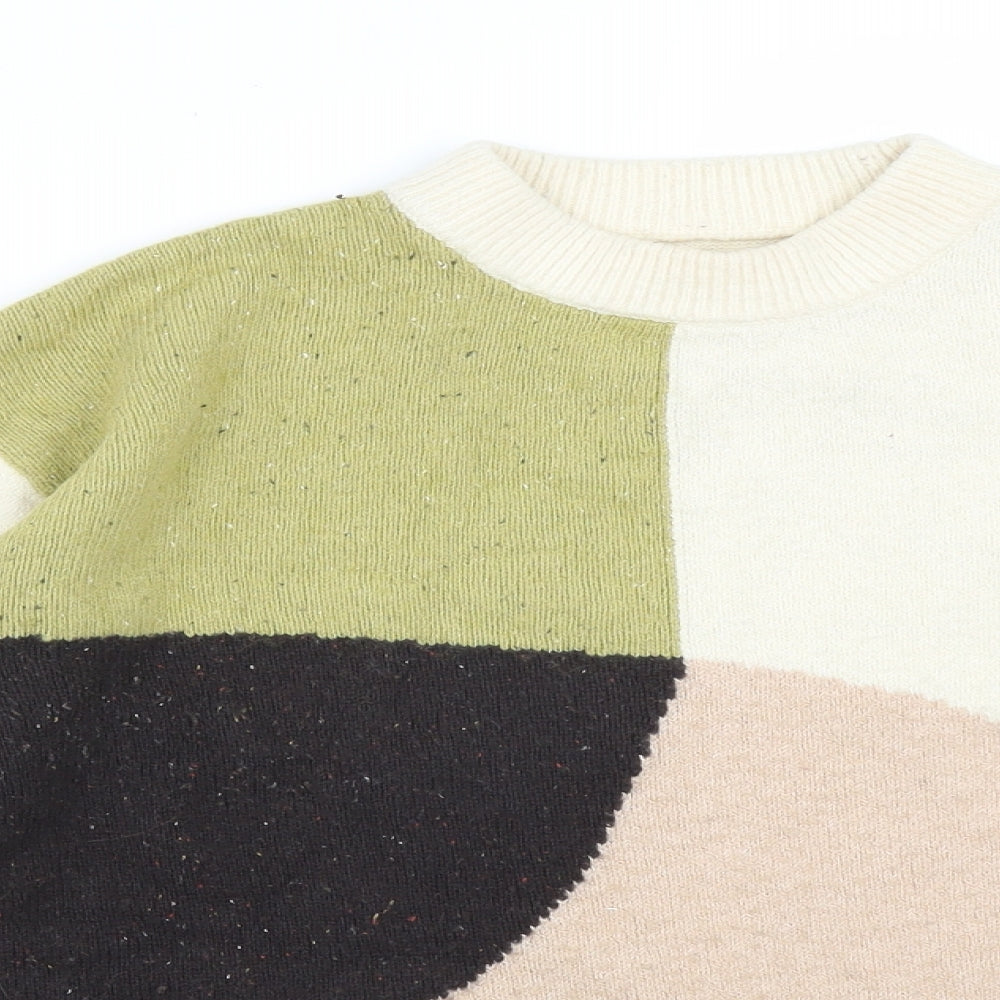 Close-up detail of Marks & Spencer women’s multicoloured colourblock cotton pullover sweatshirt, size UK 10