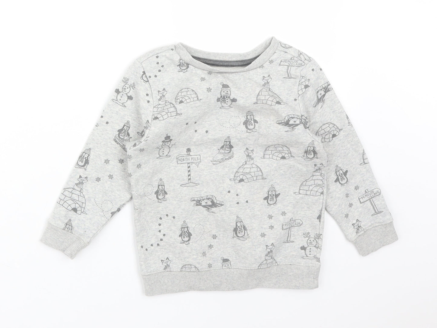 George Boys Grey  Cotton Pullover Sweatshirt Size 2-3 Years   - NORTH POLE. SNOWMAN. PENGUIN