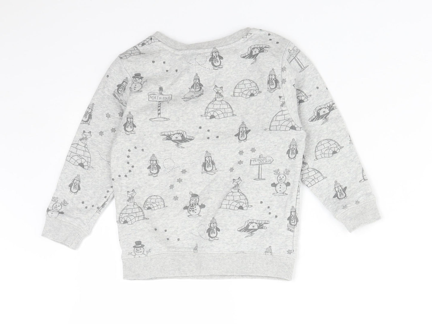 George Boys Grey  Cotton Pullover Sweatshirt Size 2-3 Years   - NORTH POLE. SNOWMAN. PENGUIN