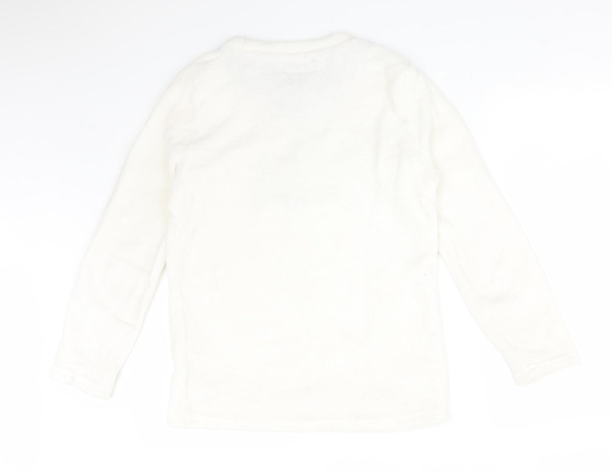 Back view of CAUTHUMN FAITH women’s white solid polyester pyjama top, size S, - dog