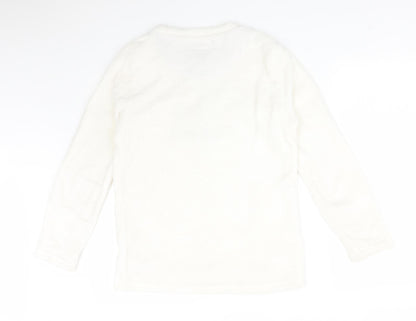 Back view of CAUTHUMN FAITH women’s white solid polyester pyjama top, size S, - dog