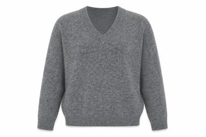 Front view of H&M women’s grey acrylic pullover sweatshirt, size M