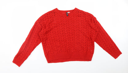 H&M Womens Red Geometric Acrylic Pullover Sweatshirt Size M