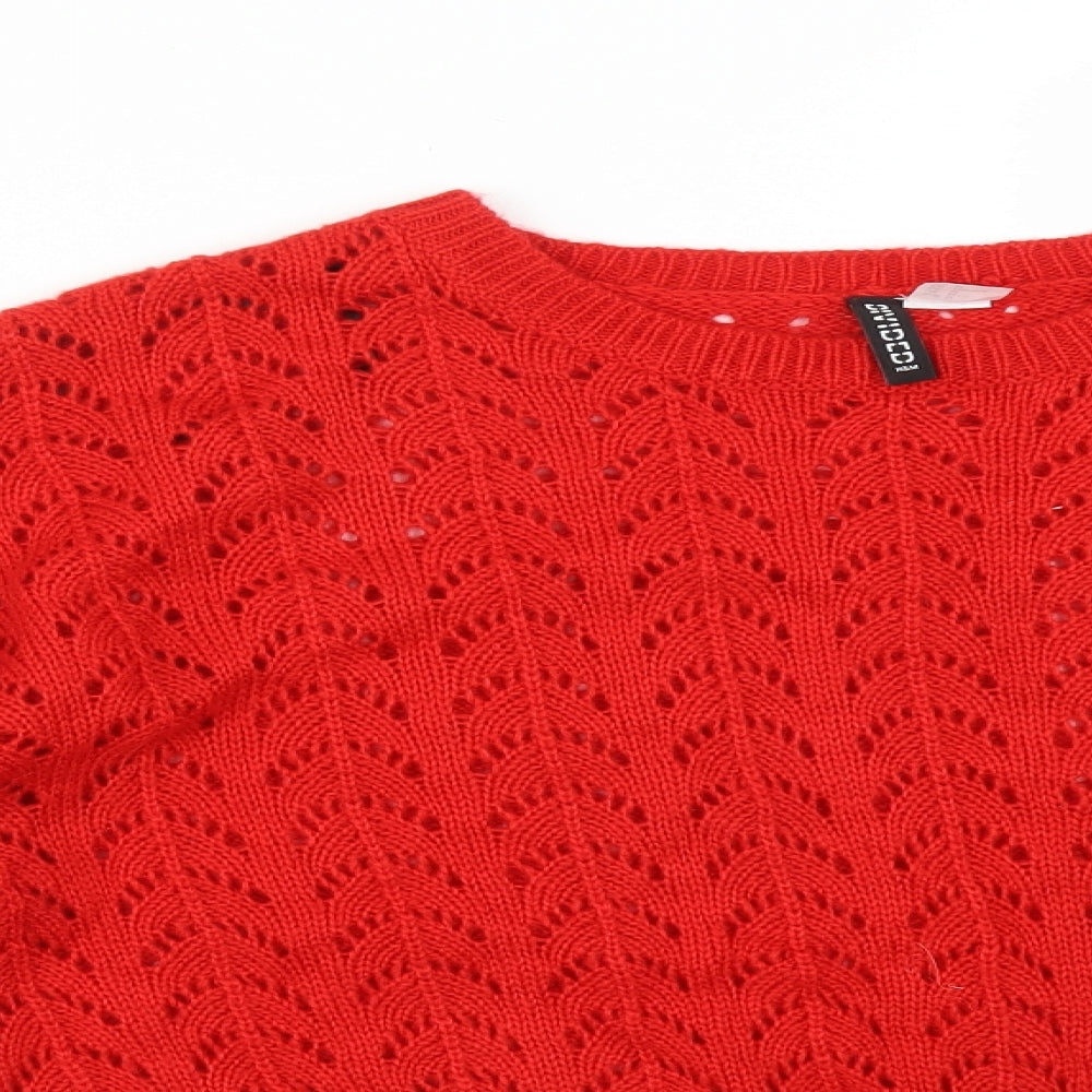 H&M Womens Red Geometric Acrylic Pullover Sweatshirt Size M