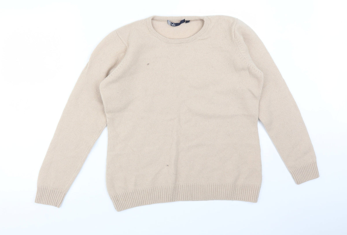 Additional front view of ISLE women’s beige acrylic pullover sweatshirt, size L