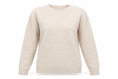 Front view of ISLE women’s beige acrylic pullover sweatshirt, size L