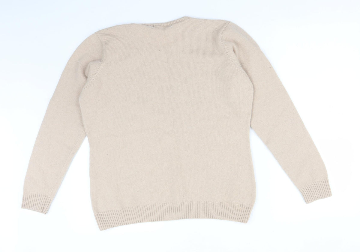 Back view of ISLE women’s beige acrylic pullover sweatshirt, size L