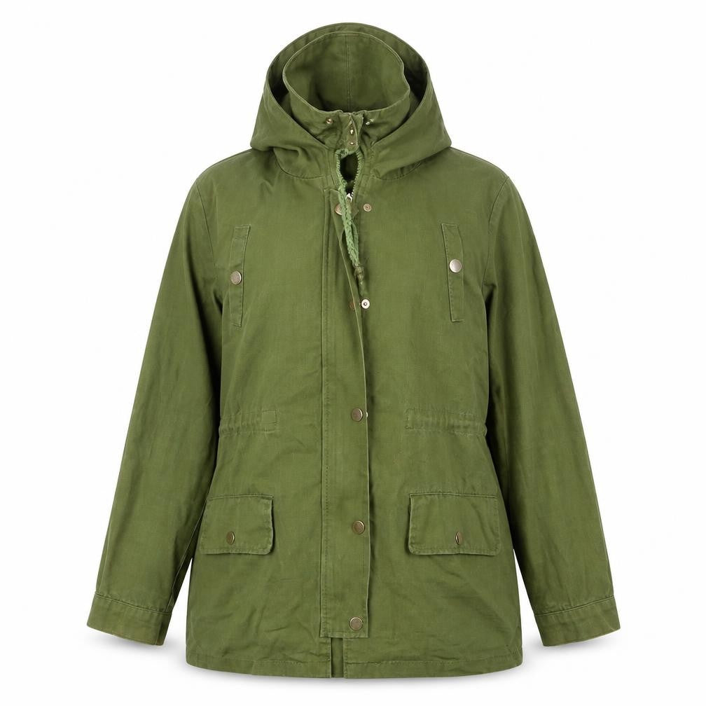 Front view of LUMINEUX women’s green overcoat coat, size M