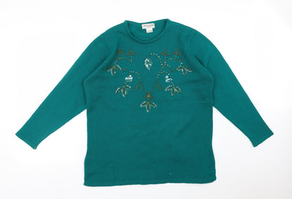 Additional front view of BEAU MONDE women’s green acrylic pullover sweatshirt one size