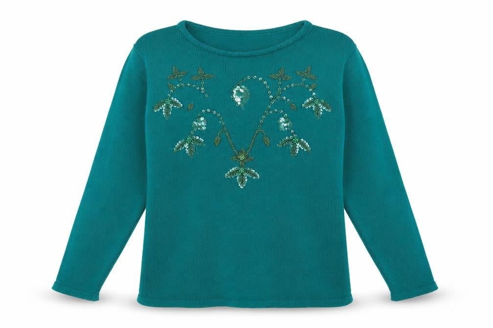 Front view of BEAU MONDE women’s green acrylic pullover sweatshirt one size