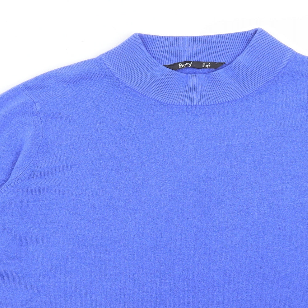 BONMARCHE Womens Blue  Acrylic Basic T-Shirt Size 18 Mock Neck