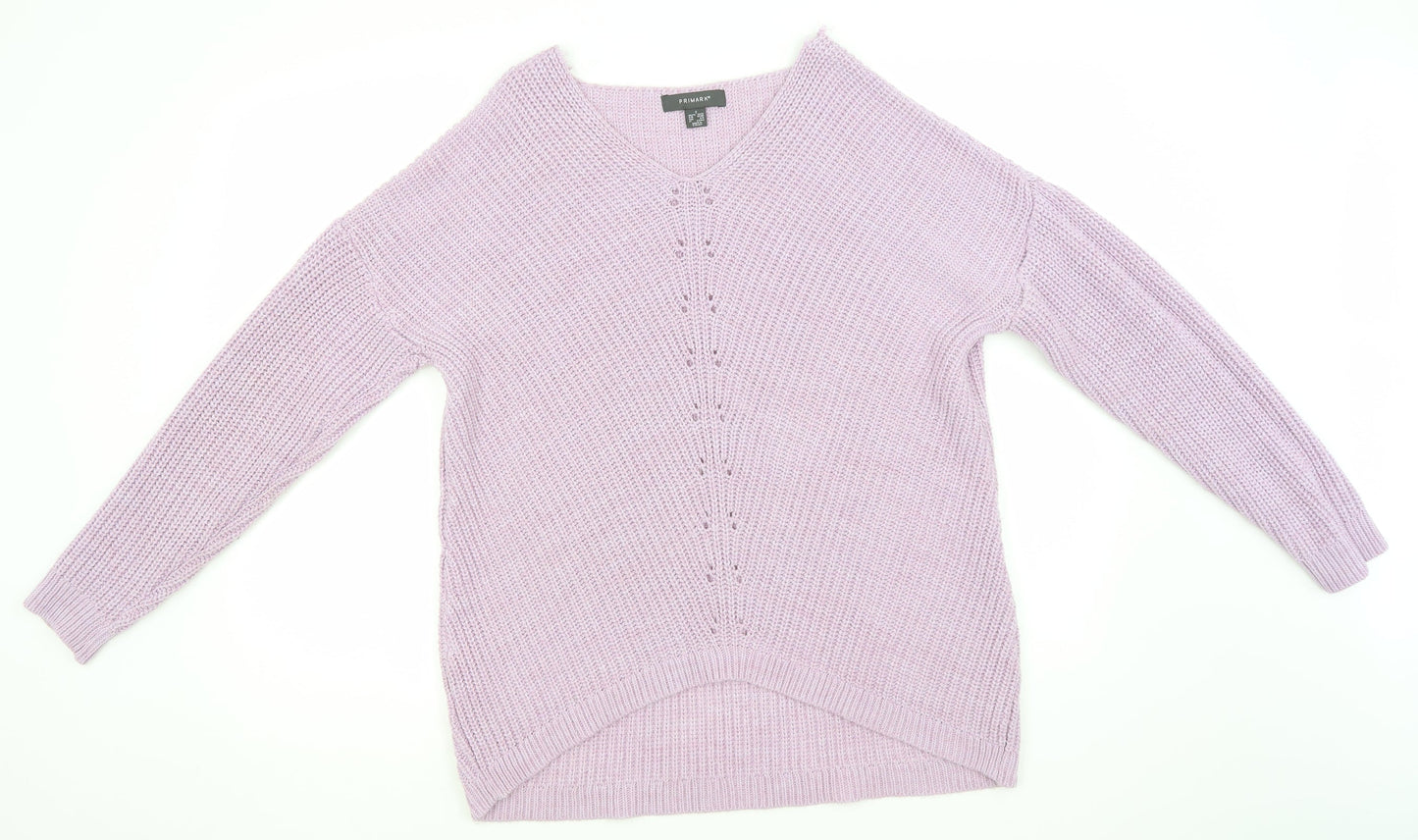 Primark Womens Pink V-Neck  Acrylic Pullover Jumper Size 10