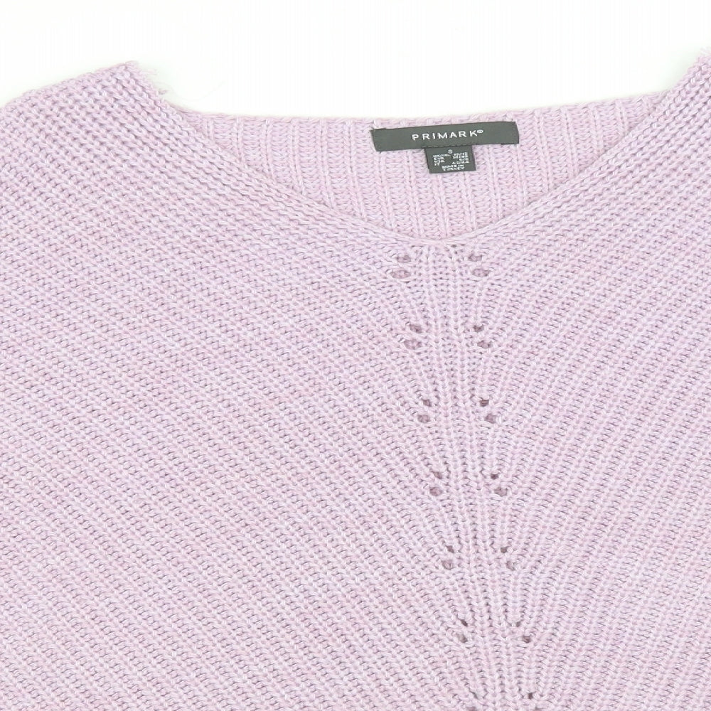 Primark Womens Pink V-Neck  Acrylic Pullover Jumper Size 10
