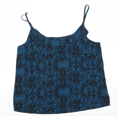 Papaya Womens Blue Animal Print Polyester Basic Tank Size 10 Scoop Neck