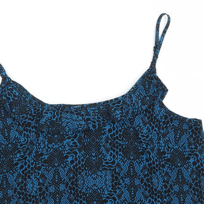 Papaya Womens Blue Animal Print Polyester Basic Tank Size 10 Scoop Neck