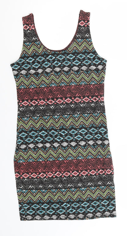 Atmosphere Womens Multicoloured Geometric Cotton Pencil Dress  Size 10  Round Neck