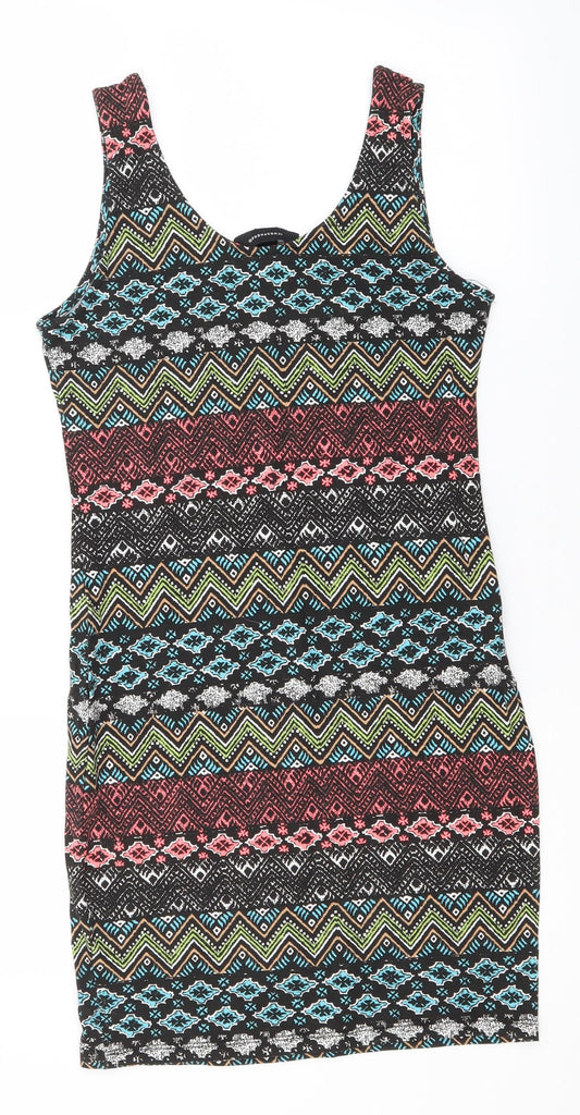 Atmosphere Womens Multicoloured Geometric Cotton Pencil Dress  Size 10  Round Neck